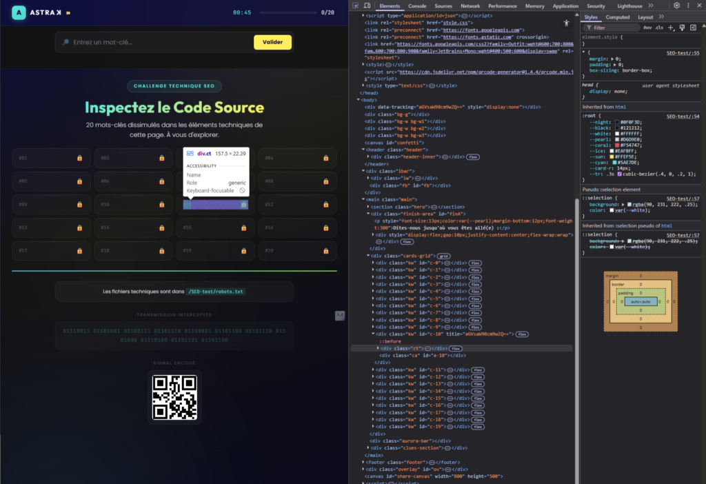 Audit SEO technique inspection page DevTools