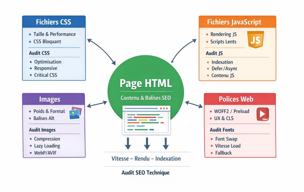 Fichiers liés page web audit SEO CSS JavaScript